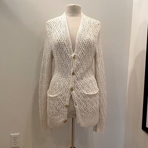 John Varvatos Womens Off White Textured Long Knit Cardigan / Size S